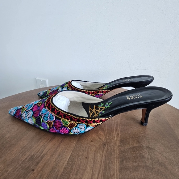 EMMA HOPE ITALY Hand Sewn Embroidered Pointed Kitten Heel Mule Shoes - Picture 10 of 16